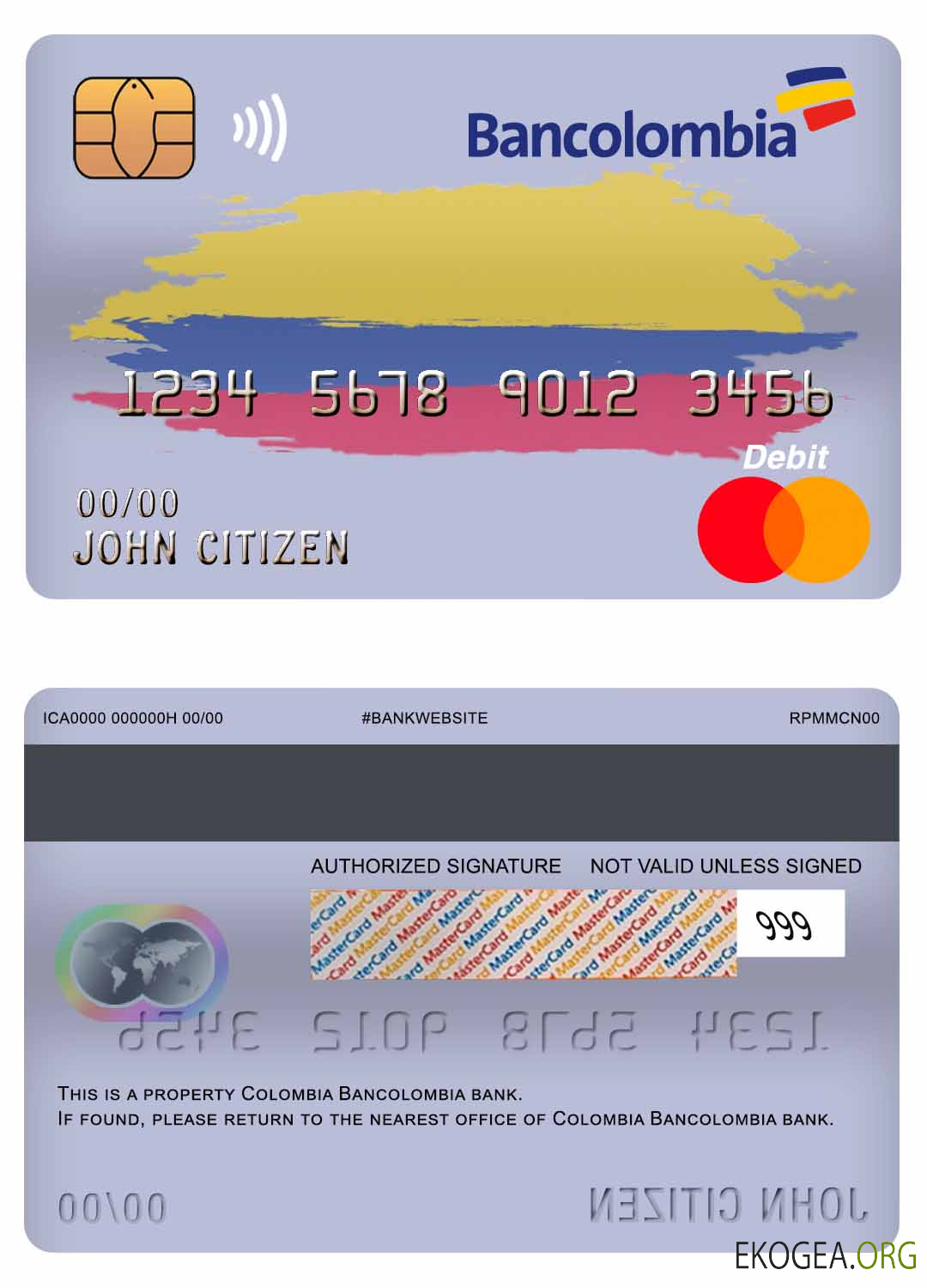 Carte de débit principale de la banque Colombie Bancolombia